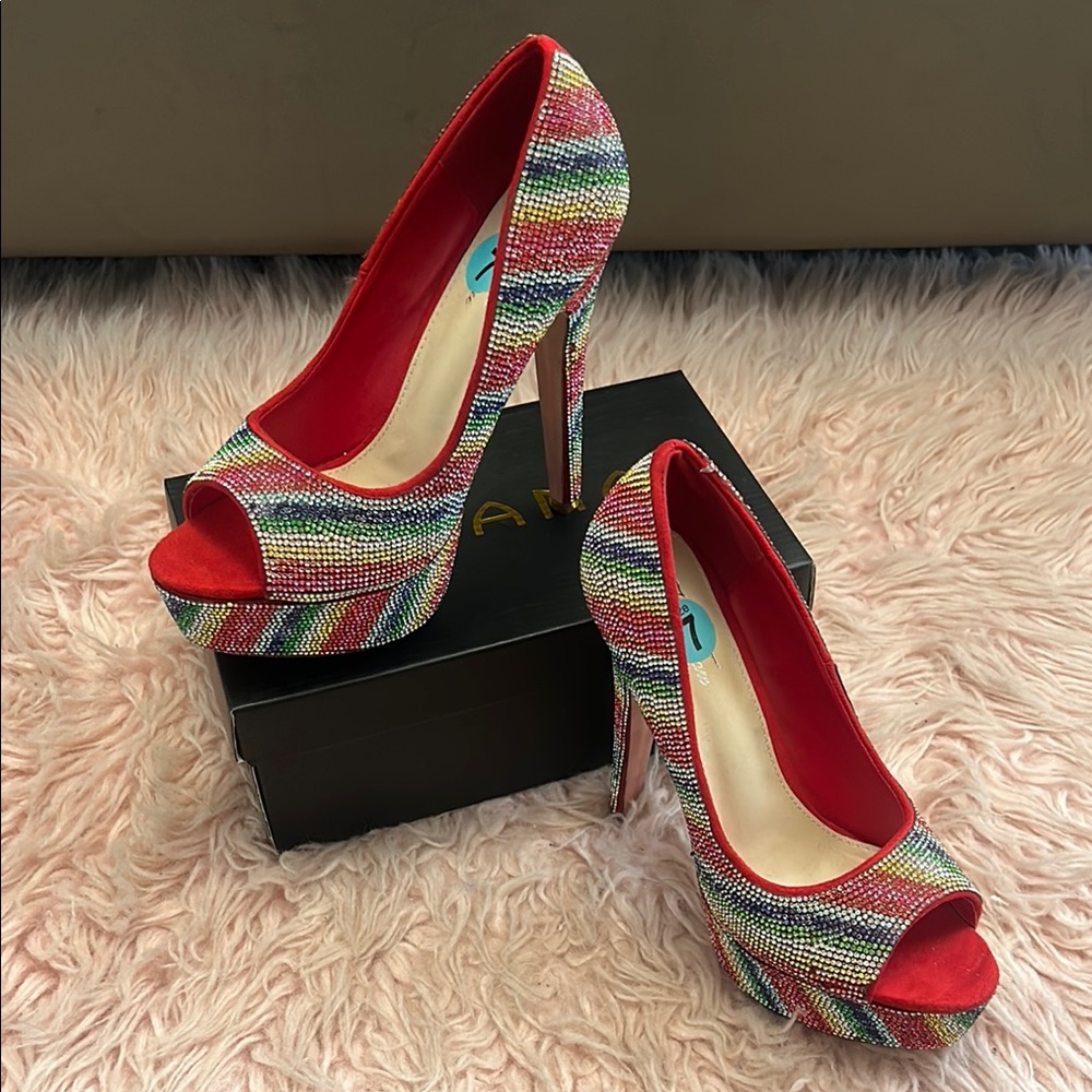 Liliana Red Stiletto Heels Peep-Toe